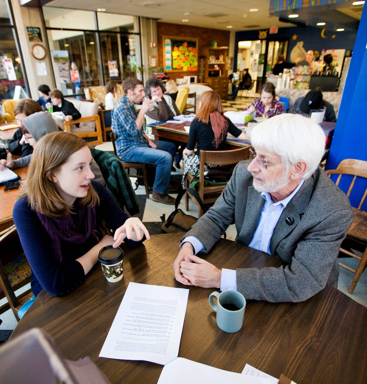 Student and teacher at the bistro
